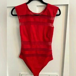 Suki Cohen Red Sheer panel Bodysuit swimsuit size Large